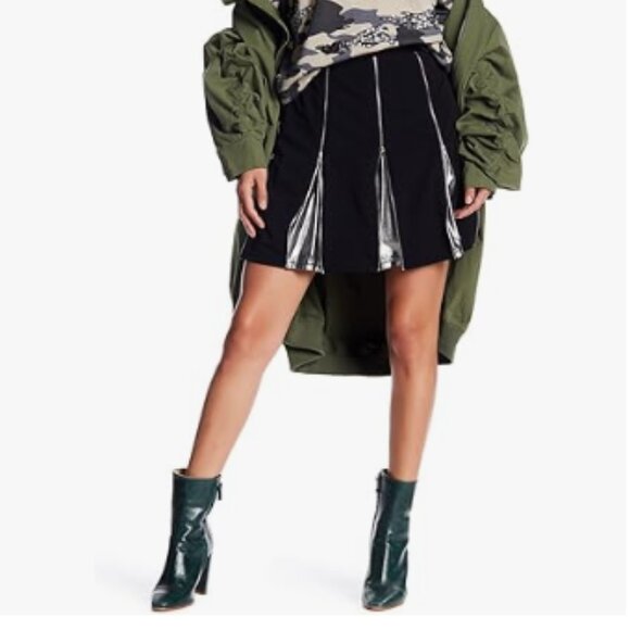 Tov Los Angeles Metallic Zippered Skirt Black/Gold Size XL (14/16) Women's‎ - Picture 2 of 15